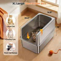 Stainless Steel Litter Box with Metal Lid and Scoop - XXL-:22.8"x14.6"x15.7" - image 4