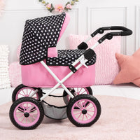 Bayer 2-in-1 foldable doll stroller in black and pink heart pattern with shoulder bag - view 3