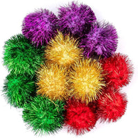 AUEAR, 12 Pack 2 Inch Sparkle Ball Shiny Glitter Tinsel Pom Poms Interactive Cat Balls for Kittens (4 Colors, 12 Inch-12 Pack)