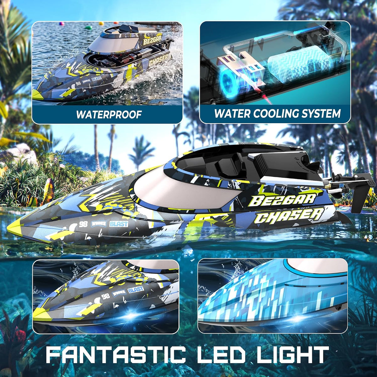 BEZGAR TX2P1,2 Packs 30 KPH RC Boats with Suitcase for Kids – Fun for Kids & Family - Blue - image 3