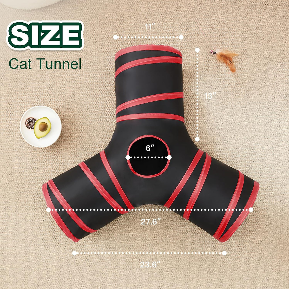 Love's cabin Cat Tunnel for Indoor Cats - Black&Red / S (23.6"x13"x11") - image 2