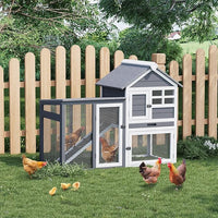 2-Tier Rabbit & Chicken House,Wooden Chicken Coop & Bunny Cage with Non-Slip Ramp, 4 Doors,Waterproof Roof & Pull-Out Tray,Outdoor/Indoor Pet Cage