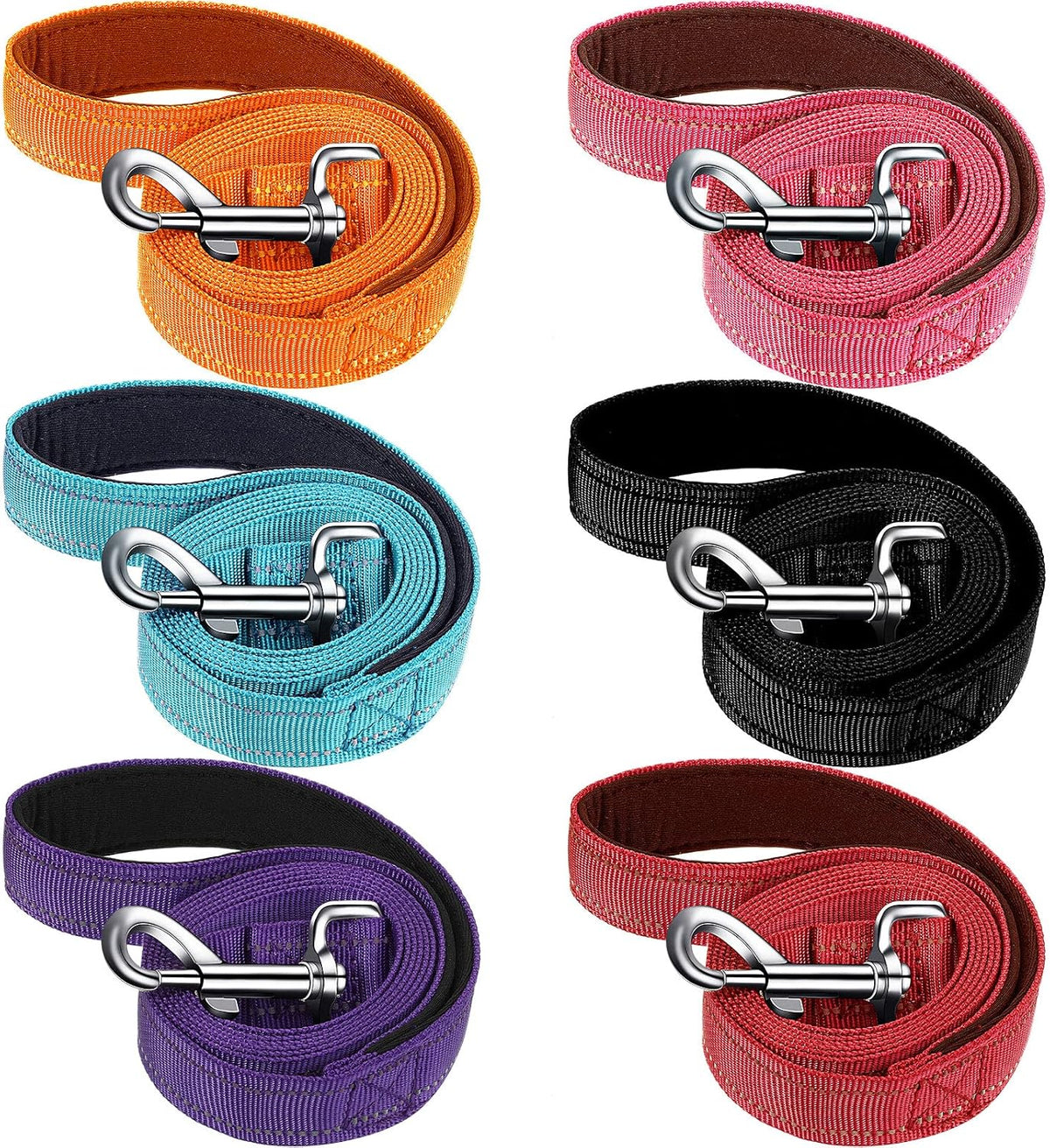 6 Pack Dog Leashes for Large Dogs, Reflective Nylon