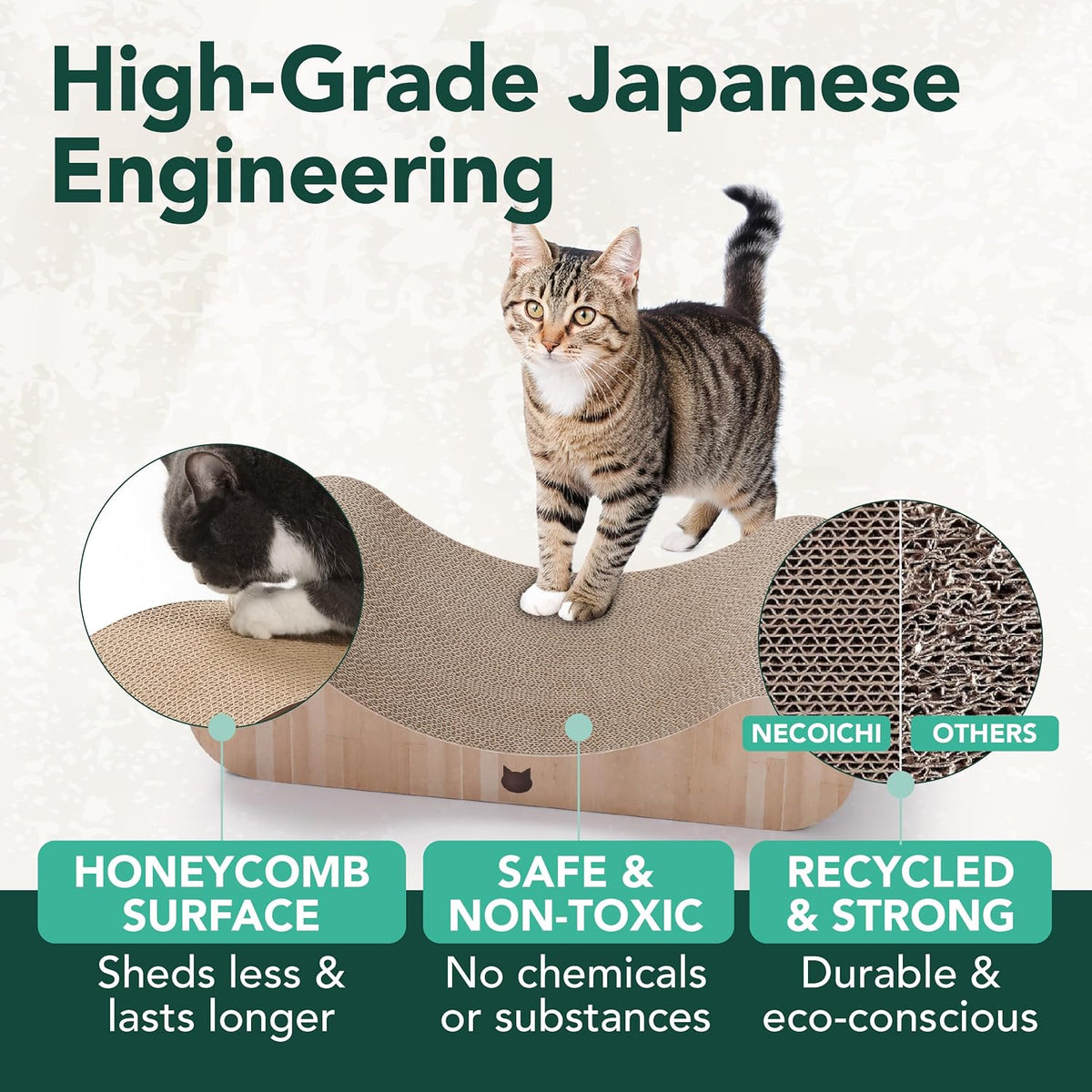Necoichi Cardboard Cat Scratcher Bed for Indoor Cats - Large / Oak - image 3