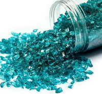 TWINKLING High Luster Fire Glass Gravel Stone Glitter,Broken Glass,Fire Gems Chips,Crushed Glass for Fire Pit Crafts Resin Art Aquarium Garden Decoration,3-6mm,1-Pound Jar (Turquoise)