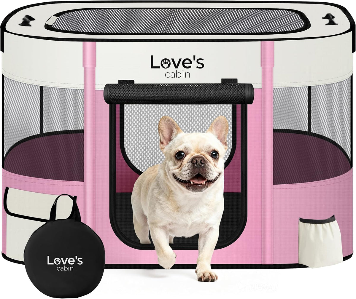 Love's cabin Pet Puppy Dog Playpen - Light Pink / Small