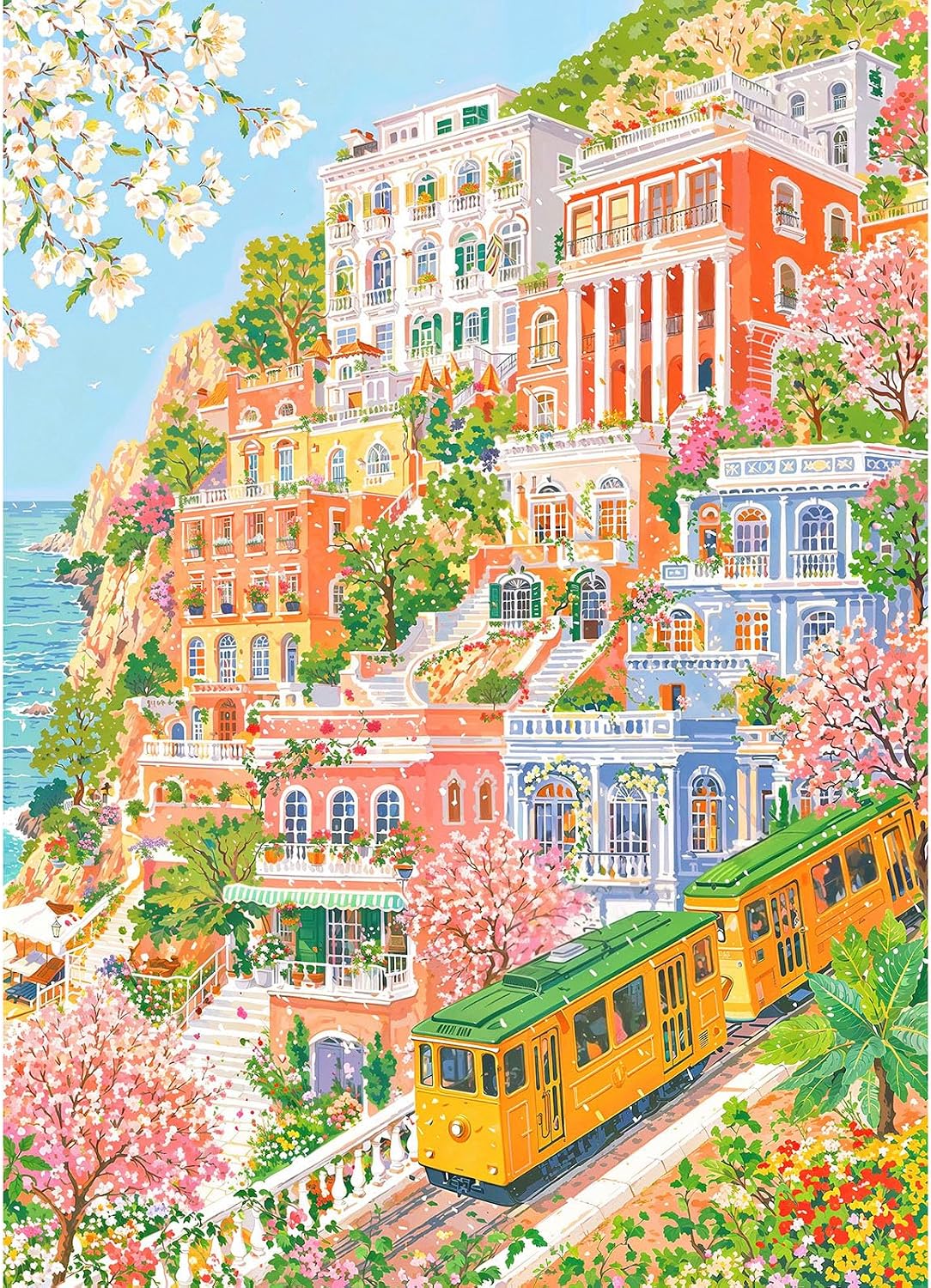 1000 Piece Puzzles for Adults, Premium Magic Book Jigsaw Puzzle – Fun for Kids & Family - Coastal Tram