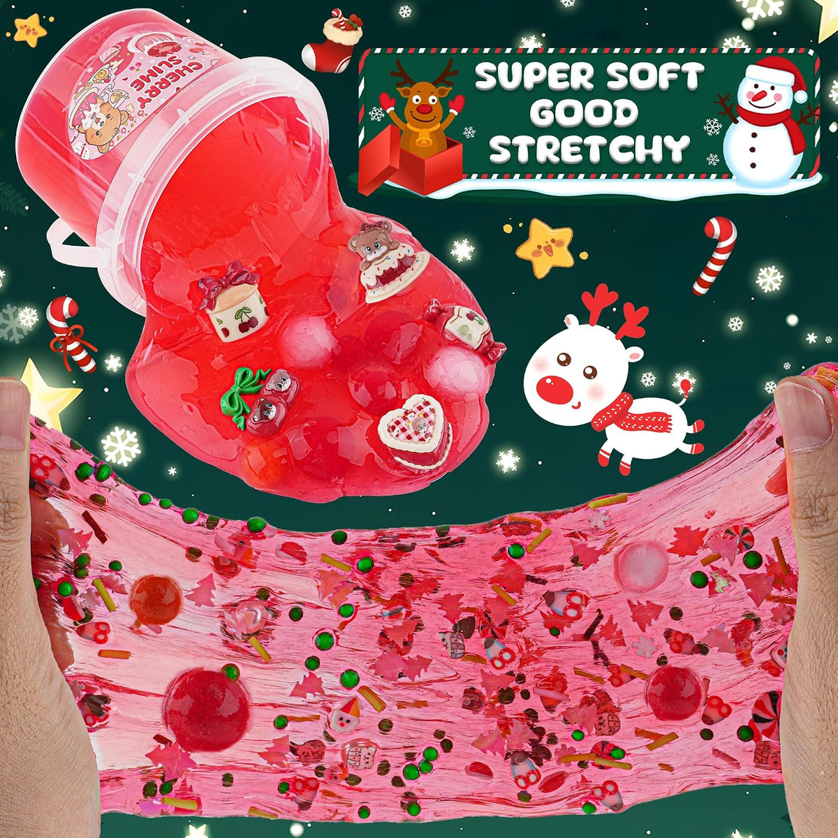 Astronaut Galaxy Slime for Kids, Big Slime Bucket with Clay - Red Slime Cherry - image 3