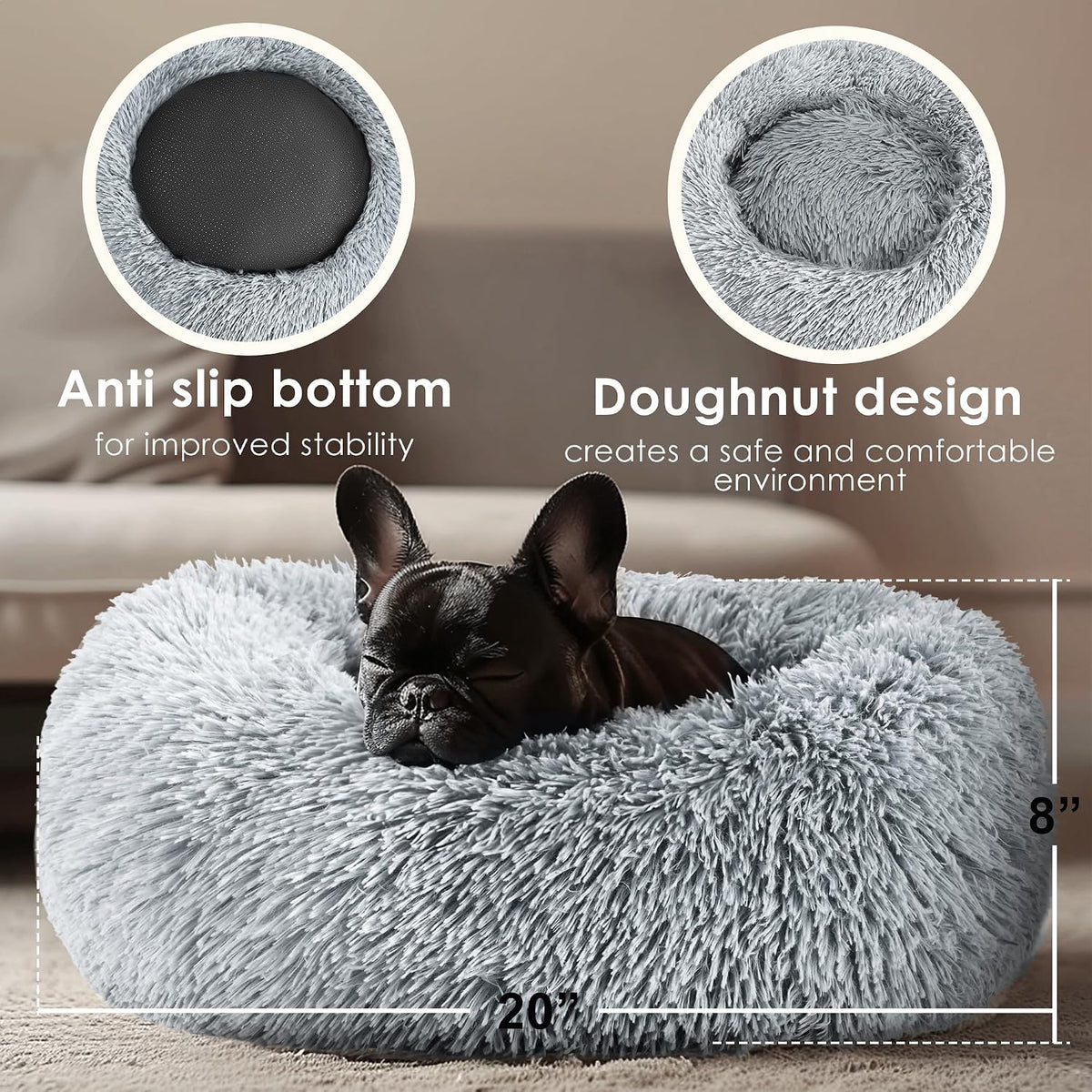 Hoewina Dog & Cat Bed for Indoor Cats - Light Grey / 20.0"L x 20.0"W x 8.0"Th - image 2