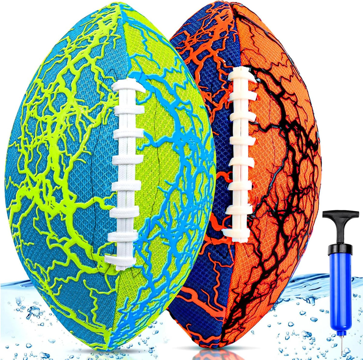 Jasonwell 2 pack double-laced waterproof pool footballs with pump - view 3