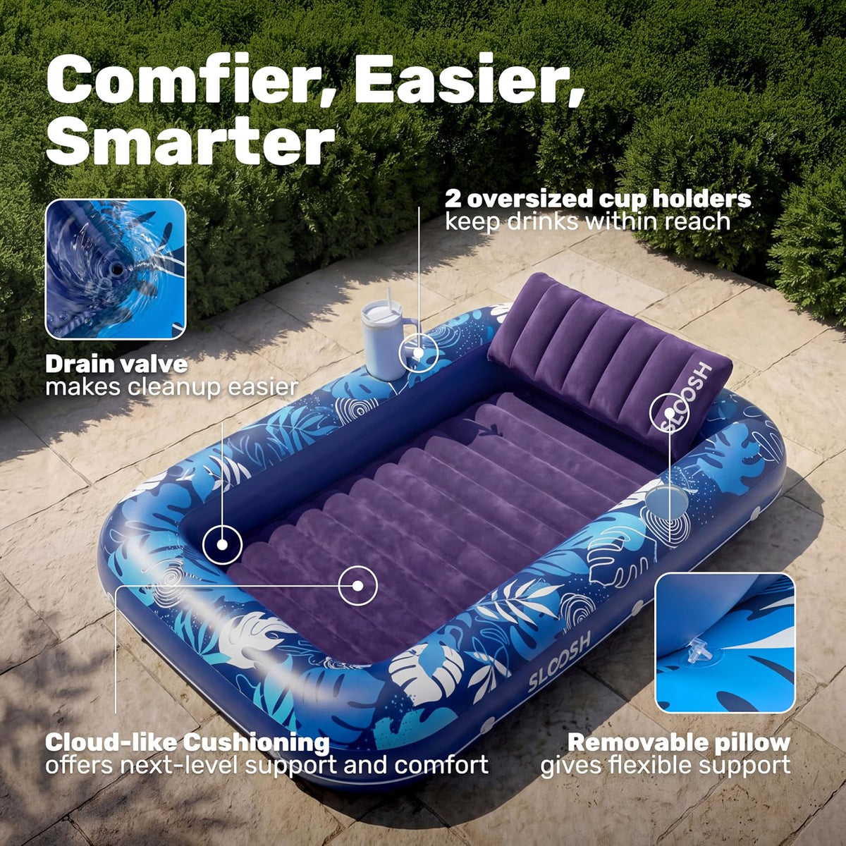 SLOOSH Inflatable Tanning Pool Lounger Float - Dark Blue / X-Large - image 4