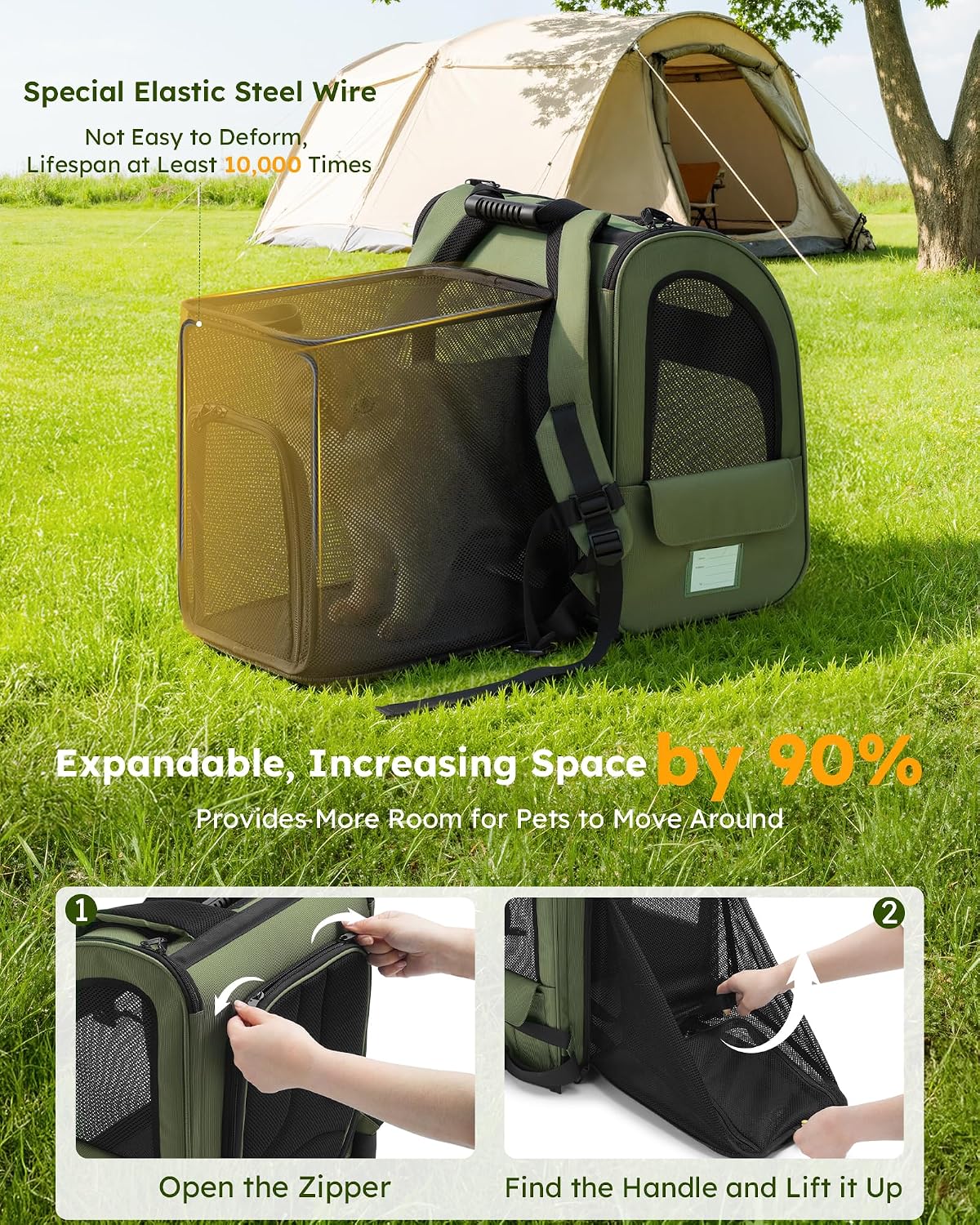 pecute Cat Backpack Expandable - Geen / 12.6"L x 10.2"W x 16.5"H / Mesh Window - image 4
