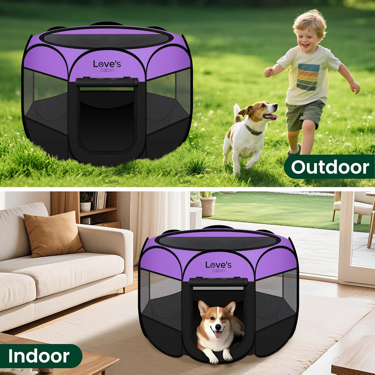 Love's cabin Pet Puppy Dog Playpen - Purple / 30.0"L x 30.0"W x 23.0"H - image 4