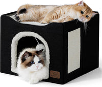 Bedsure Cat House Bed for Indoor Cats with Fluffy Ball and Scratch Pad - Black / Single