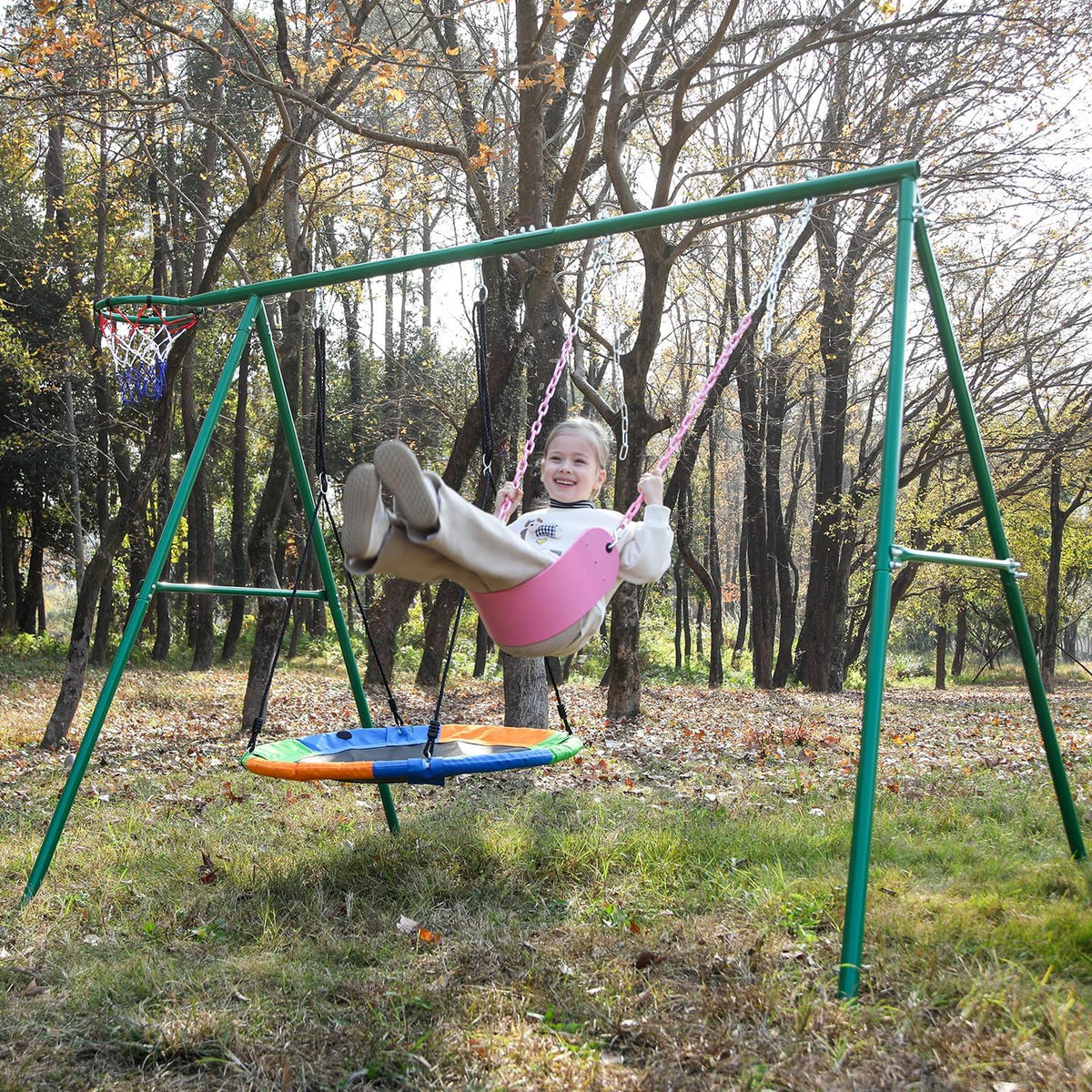 Pink Swing Seat, Heavy Duty Chain Plastic Coated - Pink - image 2