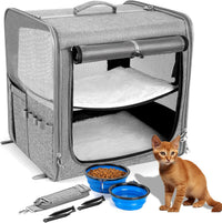 Extra Large Cat Carrier for 2 Cats with Travel Litter Box - Grey / Sigle Carrier