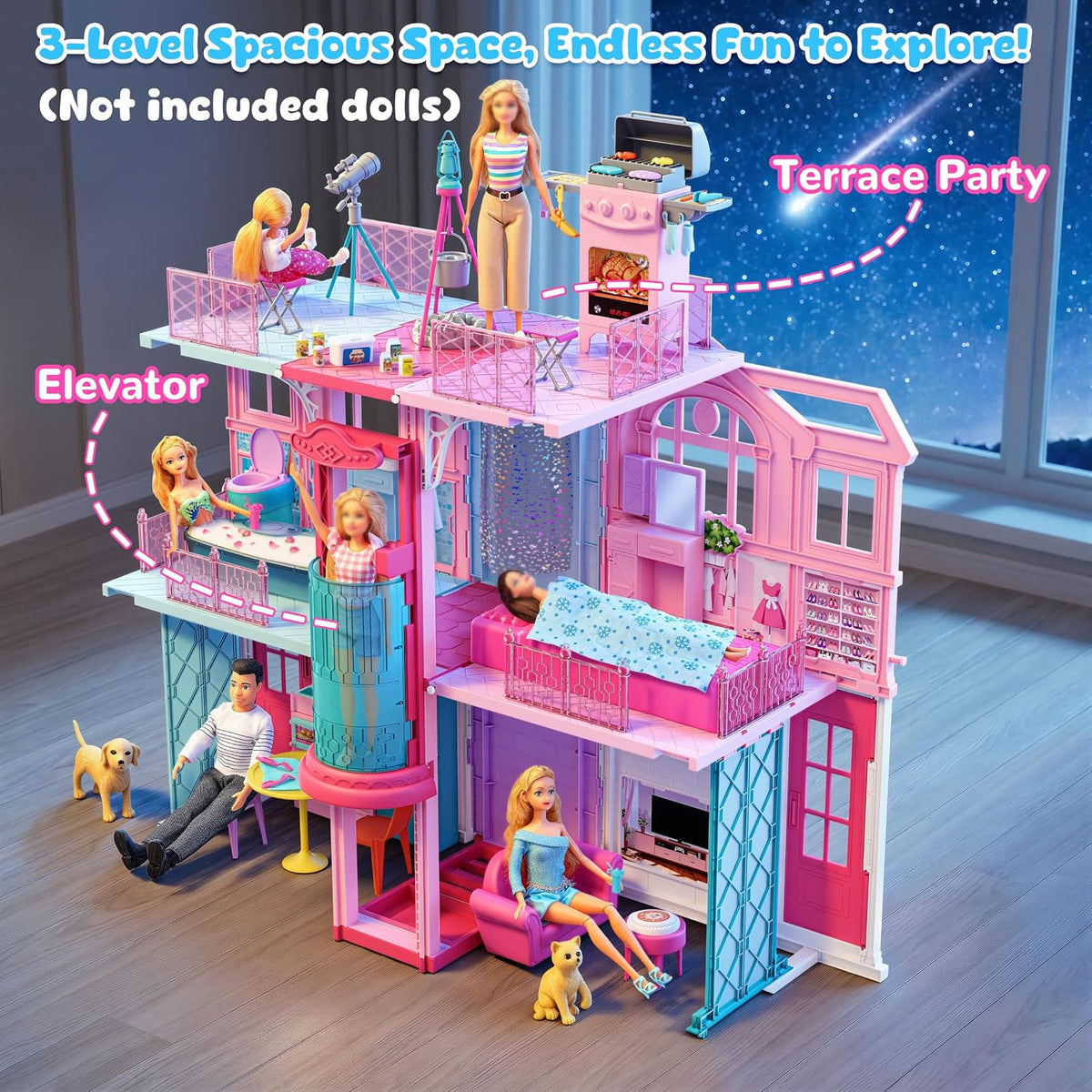 Style Shine Foldable Doll House - 3-Story House - image 2