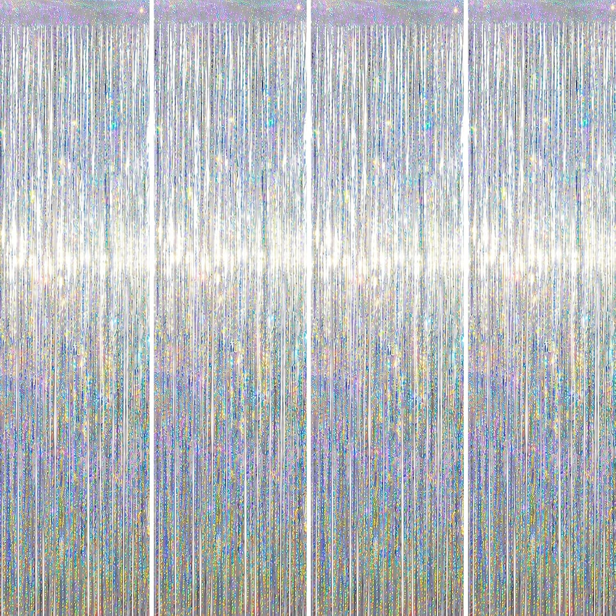 Voircoloria 2 Pack Gold Foil Fringe Backdrop Curtains - Laser Silver / 4 - image 2