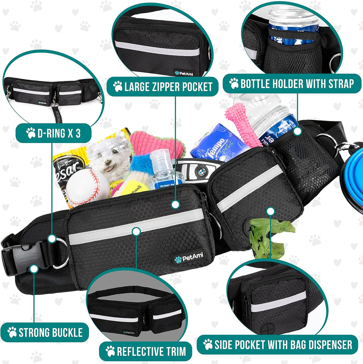 PetAmi Hands Free Dog Leash with Waist Running Belt Bag, Single – Essentials for Dogs - 1 Leash / Black - image 3