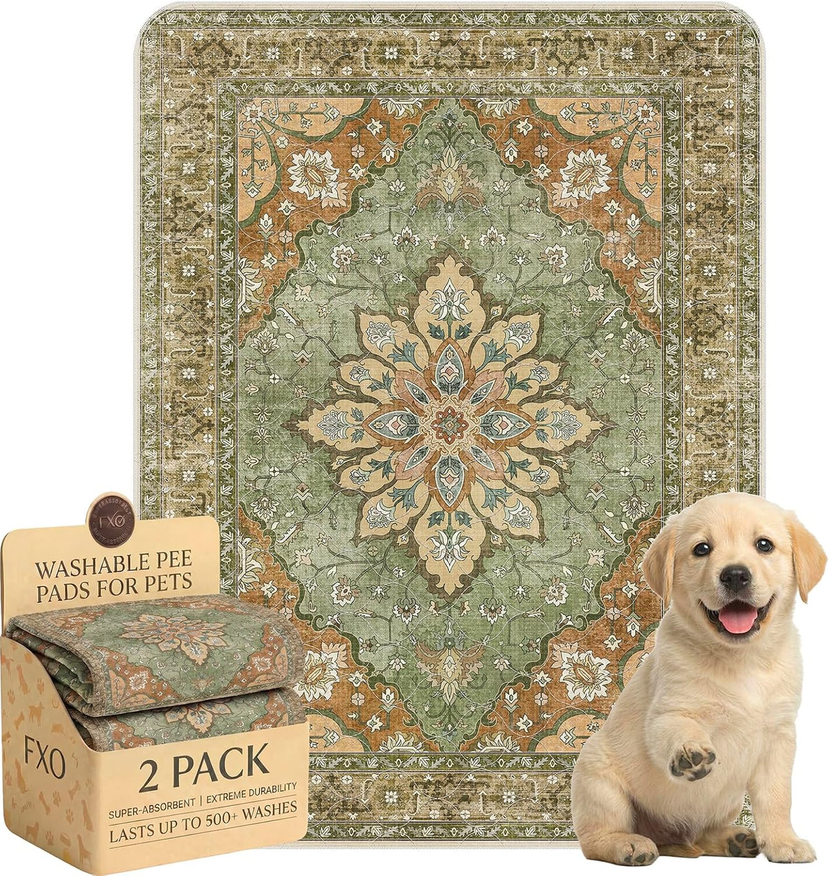 Washable Pee Pads for Dogs - 18"x24" (Pack of 2) / Green Floral