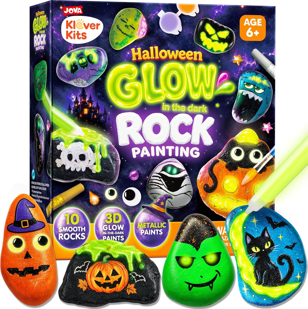 Rock Painting Kit, Glow in The Dark Rock Kit - Halloween