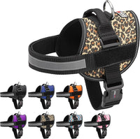 Dogline Dog Harness, Reflective No-Pull Adjustable Vest with Handle for Walking, Training, Breathable, No - Choke Harness for Small, Medium or Large Dogs Room for Patches Leopard Brown S 18"-24"