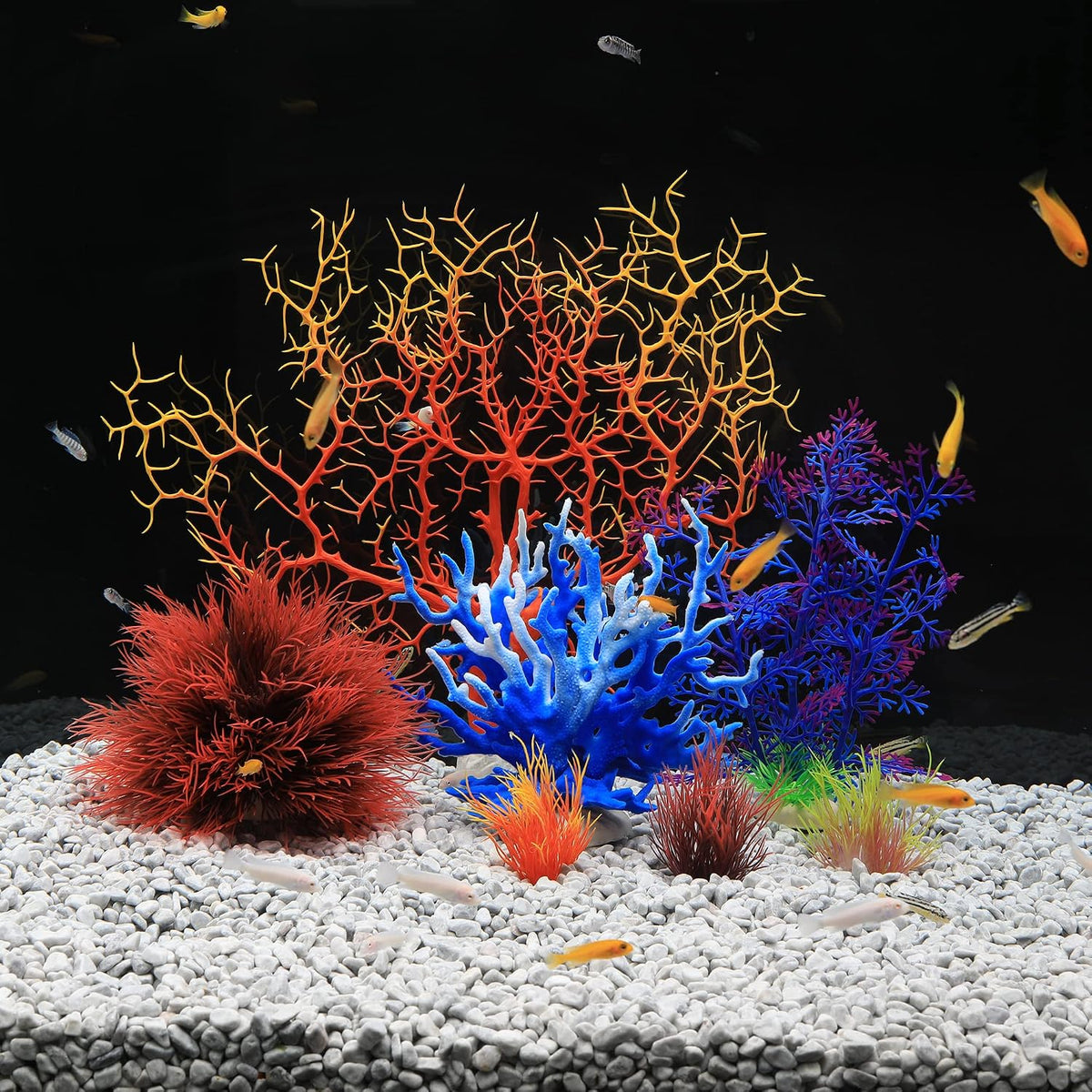 MyLifeUNIT set of 7 artificial coral and plant aquarium ornaments with ceramic bases - view 2