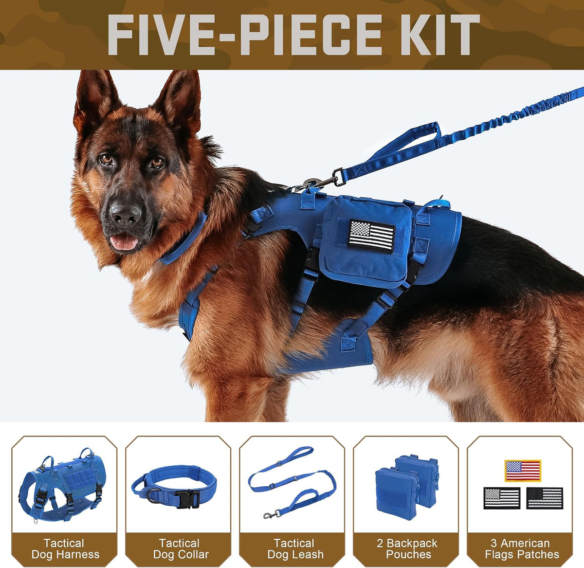 Forestpaw Tactical Dog Harness for Large Dogs, Military, L - S:Chest 17-25",Fit 20-35lbs / Blue - image 2