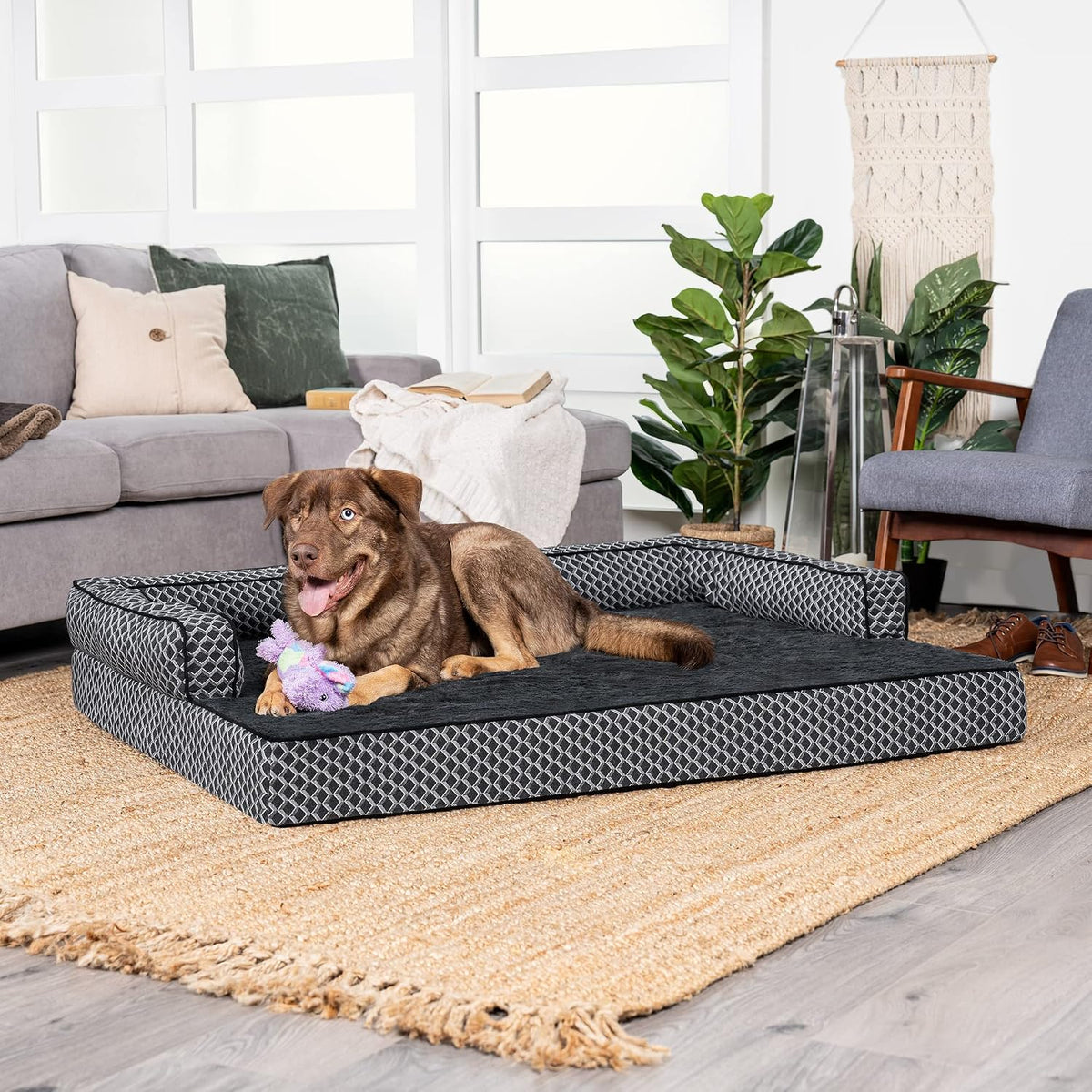 Furhaven Orthopedic Dog Bed for Large Dogs w/ Removable Bolsters - Diamond Gray (Plush & Woven Décor) / Jumbo Plus - image 3