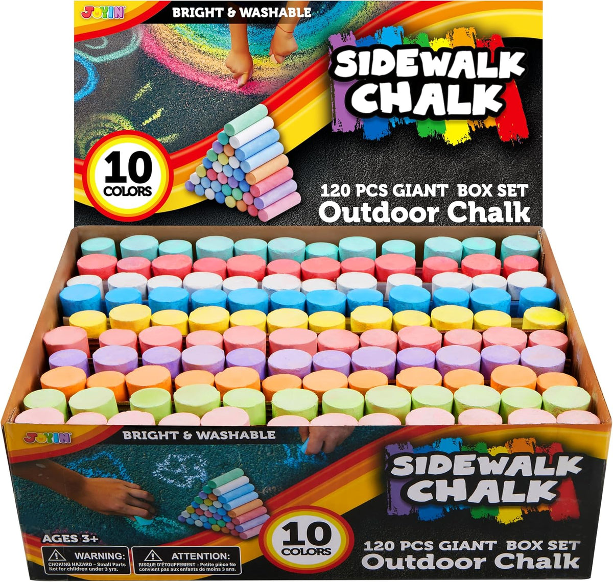 JOYIN 120 PCS Sidewalk Chalks for Kids Giant Box Non-toxic Jumbo - 120