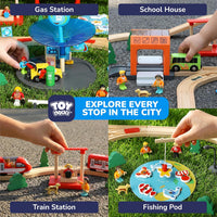 TOY Life Wooden Train Set with Crane, 60-Pc Track, Boys 3-8 – Fun for Kids & Family - 119 PCS - image 4