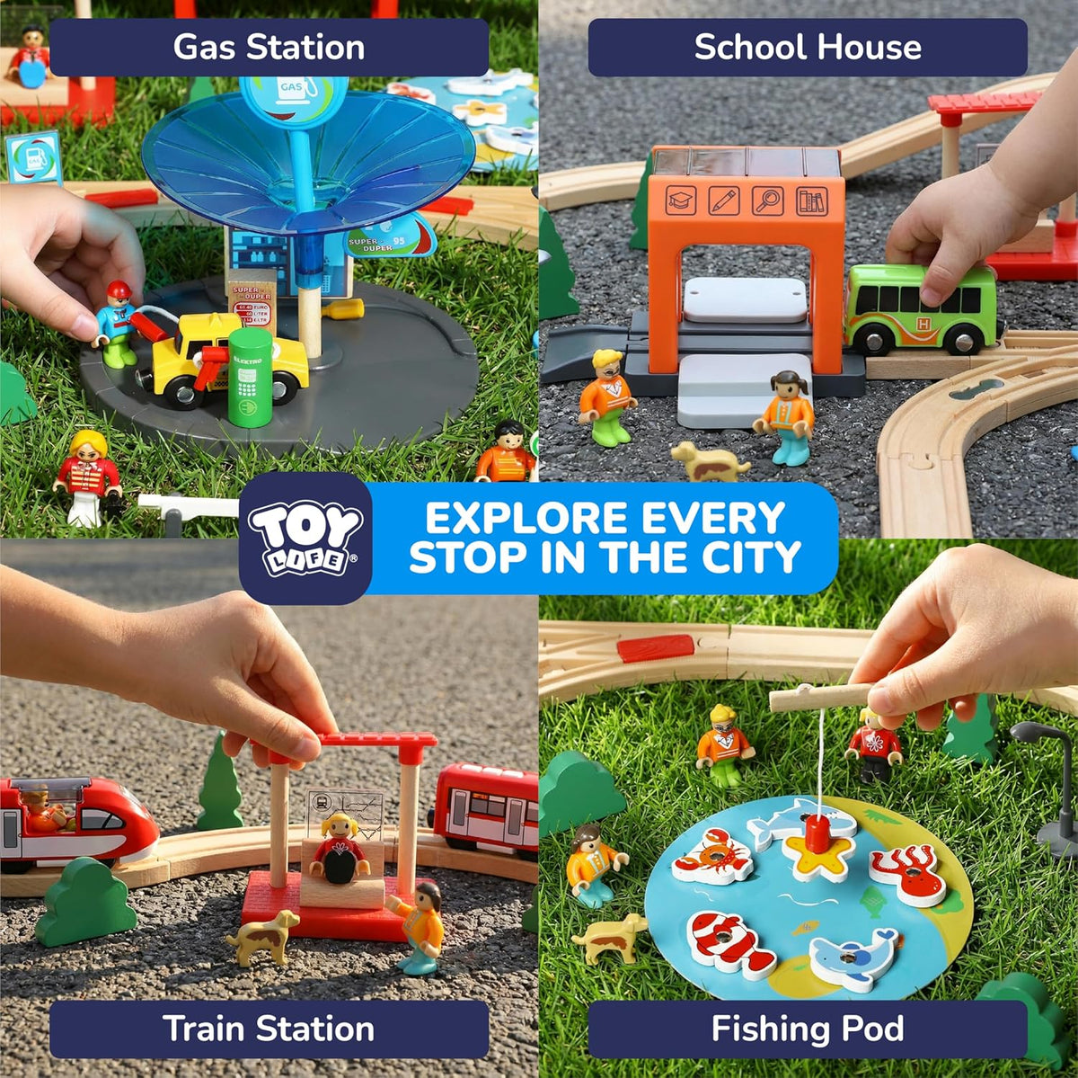 TOY Life Wooden Train Set with Crane, 60-Pc Track, Boys 3-8 – Fun for Kids & Family - 119 PCS - image 4
