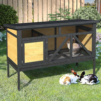 46.7" Rabbit Cage Elevated Bunny Cage Indoor, Outdoor Rabbit Hutch Hamster Cages for Small Animals, Wooden Guinea Pig Cages with Removable Tray & Waterproof Asphalt Roof & Bottom Wire Mesh