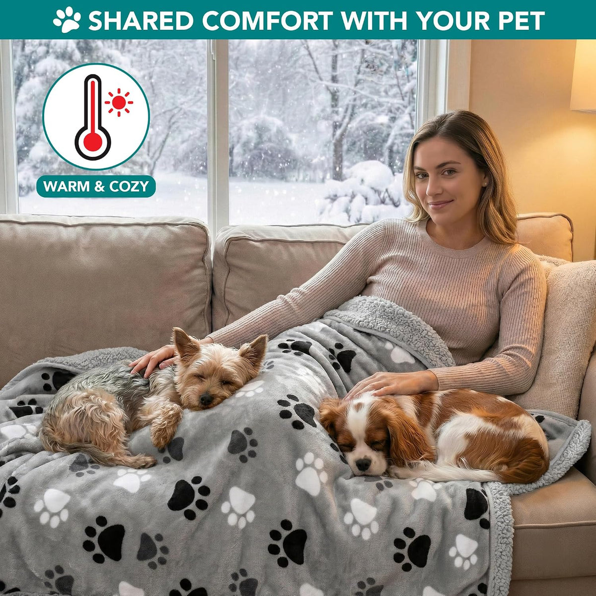 PetAmi Waterproof Dog Blanket Puppy Couch Bed Cover Queen 90x90 - Paw Gray / Small (24x32) - image 3