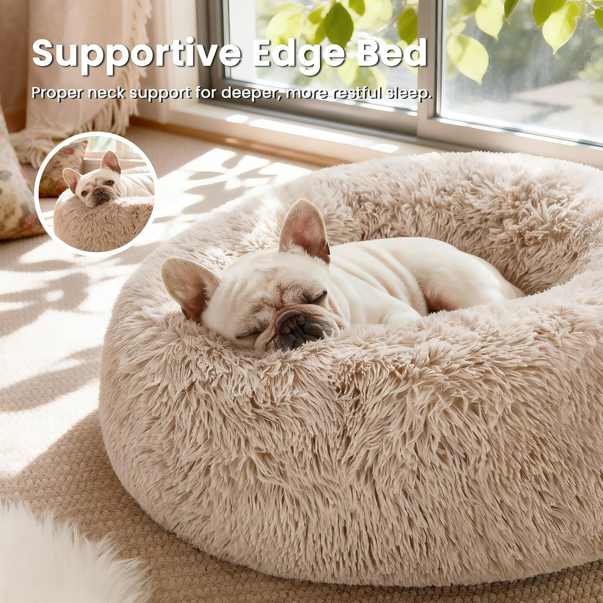 Love's cabin Calming Cat Bed for Indoor Cats - Beige Taupe / 20" - image 2