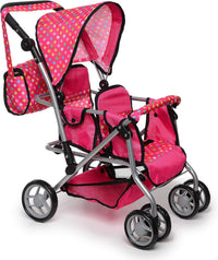 Exquisite Buggy, Twin Doll Stroller with Diaper Bag and Swivel Wheels & Adjustable Handle - Pink - Pink