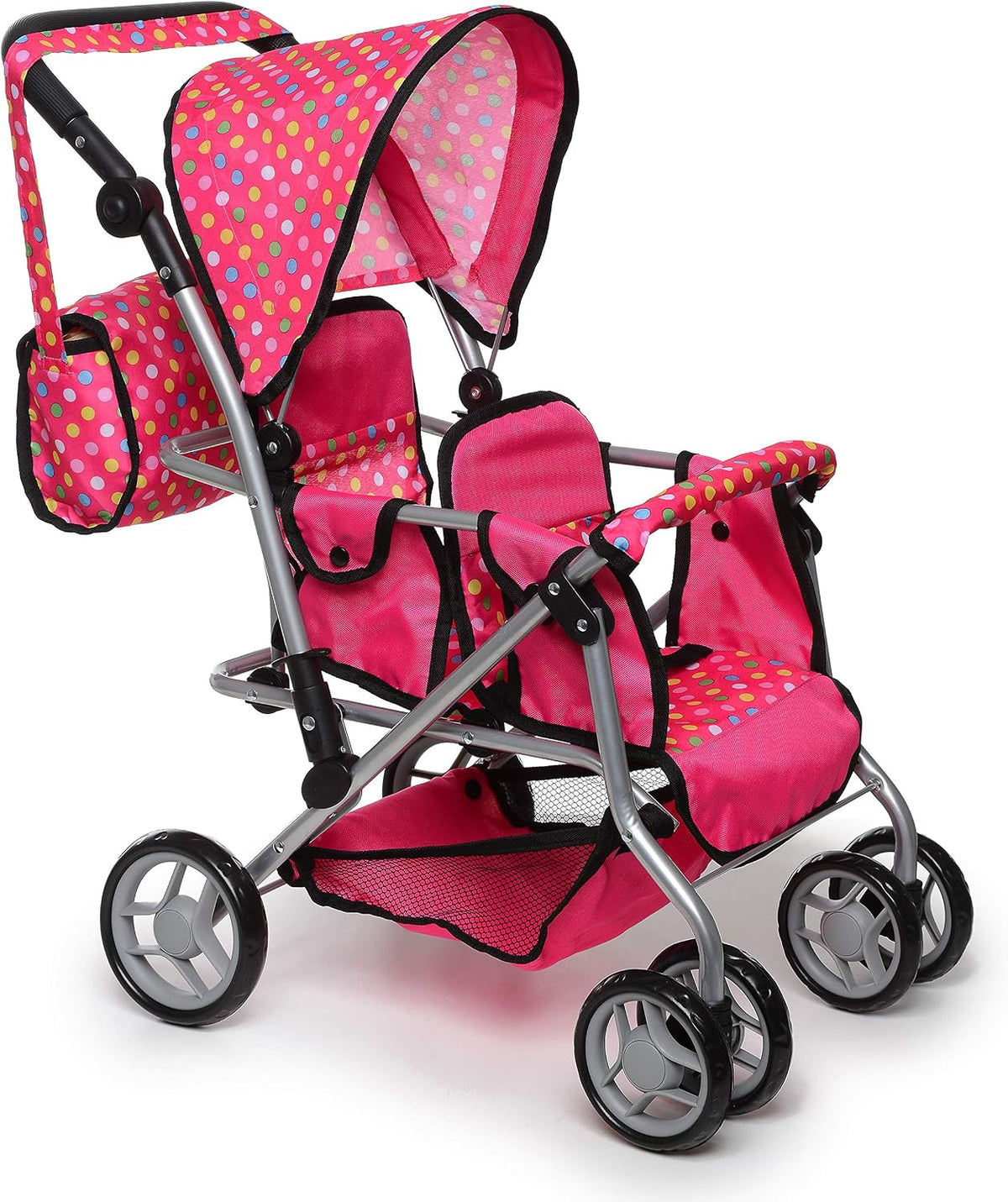 Exquisite Buggy, Twin Doll Stroller with Diaper Bag and Swivel Wheels & Adjustable Handle - Pink - Pink