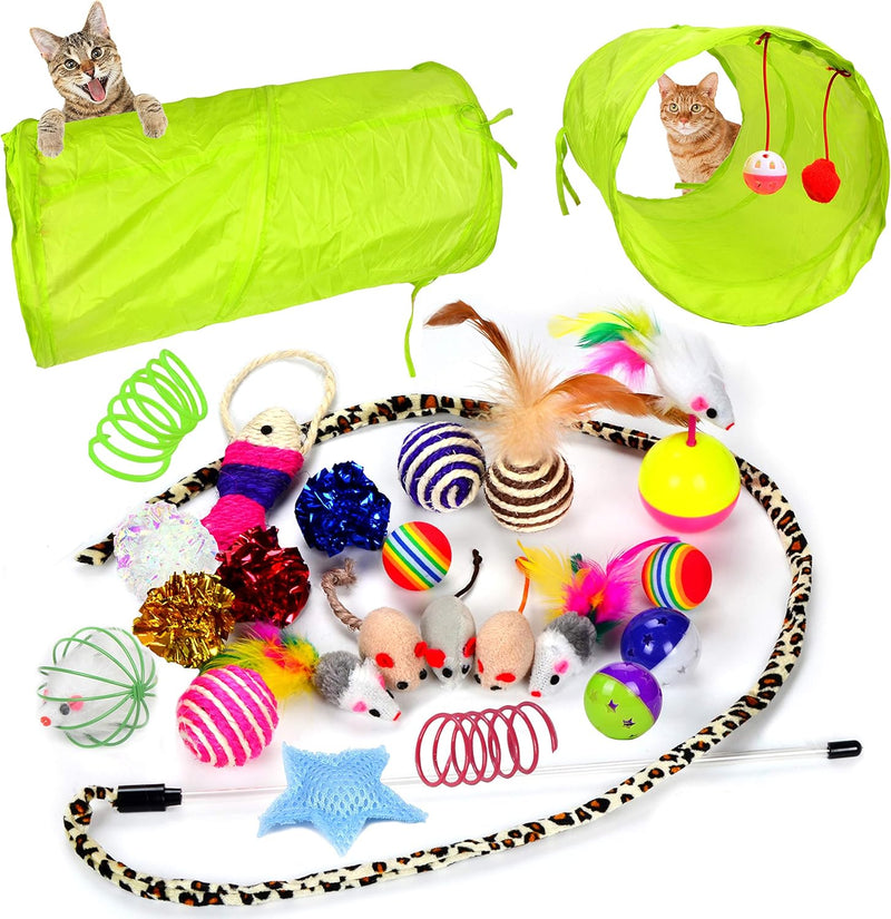 Youngever 24 Cat Toys Kitten Toys Assortments, 2 Way Tunnel