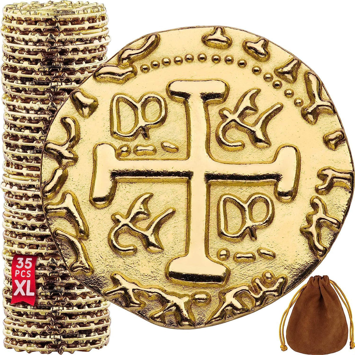 Leib Games Gold Metal Pirate Coins - 35 Pcs
