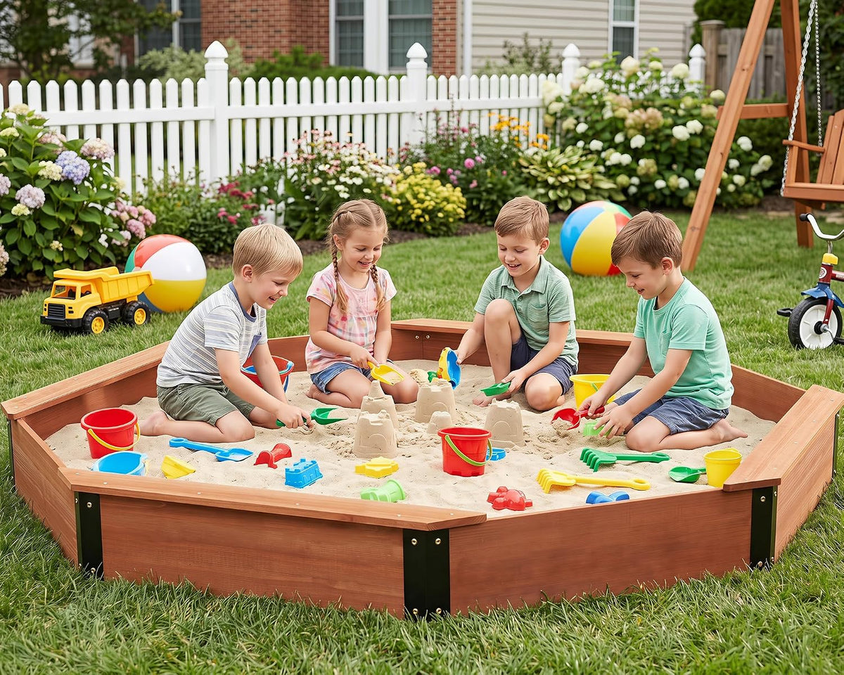 85''x78''x9'' Octagon Sandbox with Cover for Kids Outdoor Play - image 2