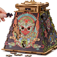 iDventure CluePuzzle Pyramid of the Sun 3D birch wood puzzle box with Aztec design - view 3