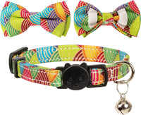 Collar for Cat Pet Breakaway with Bell Bowtie Detachable Bow - Kimono-Green & Purple - image 4