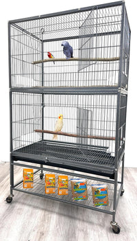30.5Lx18.5Wx52.5 H Sturdy Wrought Iron Bird Parrot Home Cage On Wheels – Essentials for Birds - Black Vein / 30.5"L x 18.5"W x 52.5"H