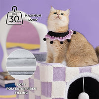 Lesure Indoor Cat Beds Kitten House - Large Cat Cave for Pet Cube with Fluffy Ball Hanging, Foldable Small Animal Hideaway, 16.5x16.5x13 inches, Lavender Checks