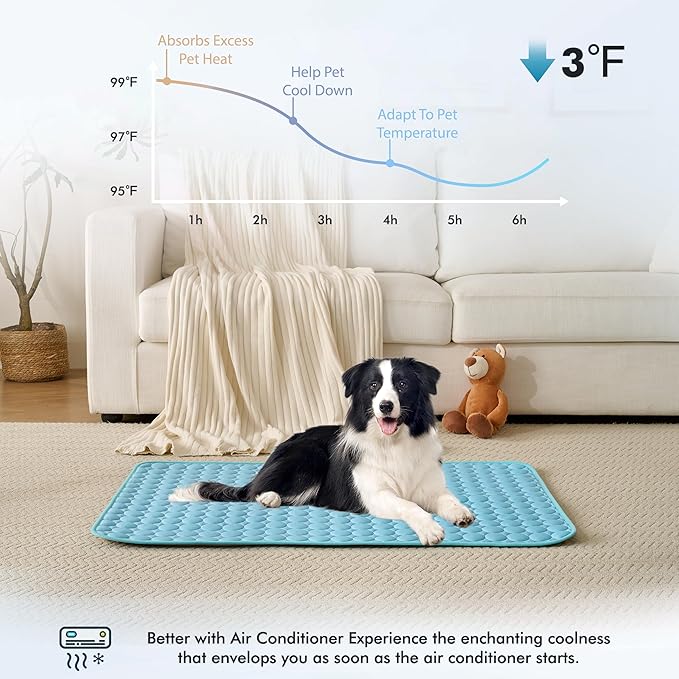 MICROCOSMOS Summer Cooling Mat & Sleeping Pad- Water Absorption Top, Materials Safe, Easy Carry, EZ Clean. Keep Cooling for Pets, Kids and Adults.(Blue, 19" x 15")
