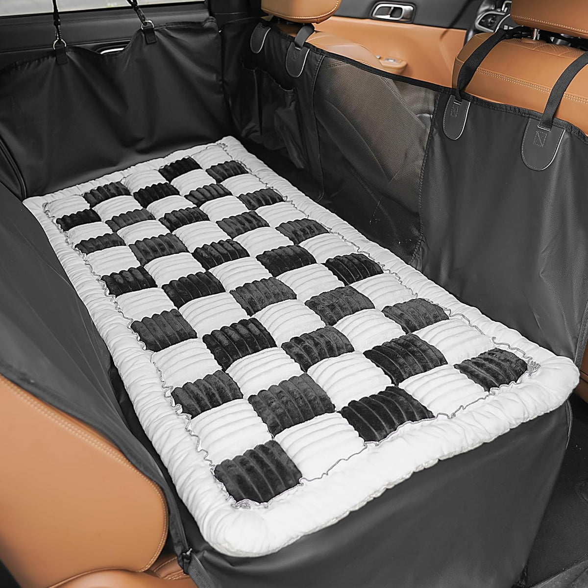 Backseat Dog Bed Mat for Car, Non-Slip Dog Bed for Car Back Seat – Essentials for Dogs - Black/White / 51.1"L x 23.6"W x 1.5"Th