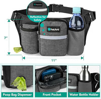 PetAmi Premium Hands Free Dog Leash for 2 Dogs, Adjustable Waist Belt Leash for Dog Walking, Fanny Pack Accessories Bag Dual Bungee Leash for Running, Hiking, Jogging, Biking, Charcoal Grey
