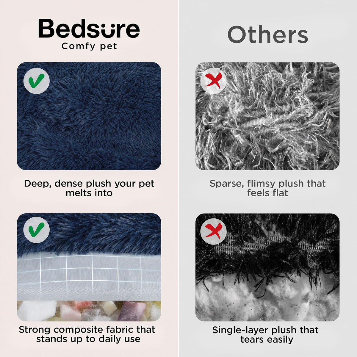Bedsure SupportMax Calming Dog Beds Large Sized Dog Washable Pet Bed - Navy / M(30x30x7) - image 3