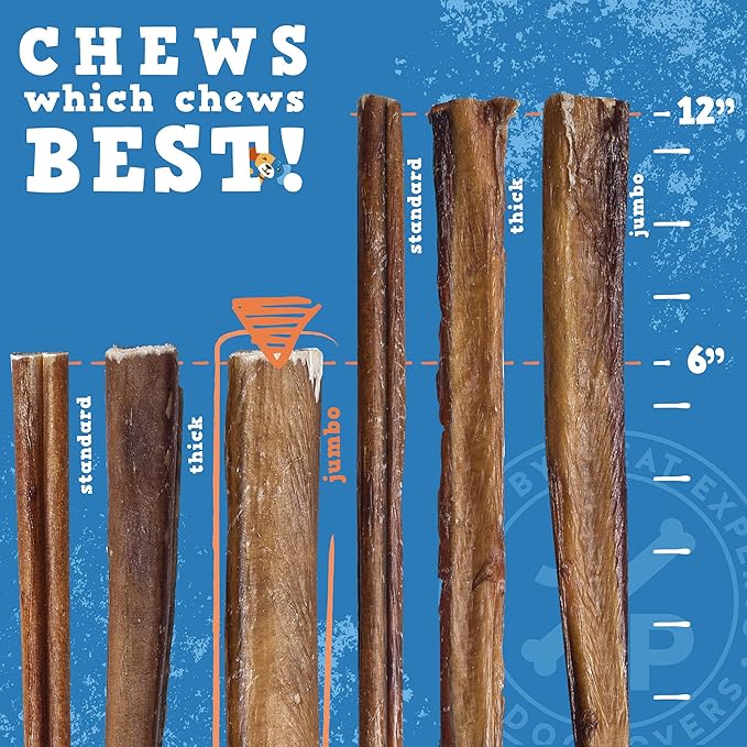 Jack&Pup 6-inch Pizzle Sticks for Dogs (3 Pack) All Natural Jumbo Bully Sticks | Single Ingredient, Long Lasting Bully Sticks for Medium Dogs