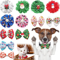 PET SHOW Holiday Dog Bowties Flowers for Small Dogs Slide on Collar – Essentials for Dogs - Christmas-12pcs